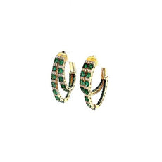 2.12CT DIAMOND & AAA EMERALD 18KT YELLOW GOLD 3D INSIDE OUT DOUBLE HOOP EARRINGS