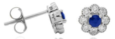 ESTATE .68CT DIAMOND & AAA SAPPHIRE 14K WHITE GOLD FLOWER FILIGREE STUD EARRINGS