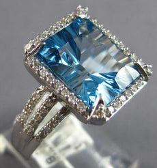 8.36CT DIAMOND & AAA LIGHT BLUE TOPAZ 14K WHITE GOLD 3D CUSHION & ROUND FUN RING