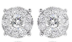 ESTATE .86CT DIAMOND 14KT WHITE GOLD SOLITAIRE CLASSIC HALO FLOWER STUD EARRINGS