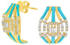 WIDE .76CT DIAMOND & GREEN ENAMEL 14KT YELLOW GOLD ROUND & BAGUETTE FUN EARRINGS
