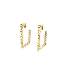 ESTATE .85CT DIAMOND 18KT YELLOW GOLD 3D SQUARE HOOP HANGING EARRINGS