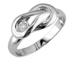 .15CT DIAMOND 14KT WHITE GOLD CLASSIC ROUND BEZEL SOLITAIRE LOVE KNOT FUN RING