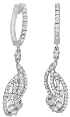 .90CT DIAMOND 18KT WHITE GOLD DOUBLE LEAF CRISS CROSS TEAR DROP HANGING EARRINGS