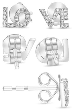 ESTATE .09CT DIAMOND 14KT WHITE GOLD 3D ROUND CLASSIC LOVE STUD EARRINGS