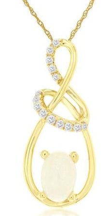 .43CT DIAMOND & AAA OPAL 14K YELLOW GOLD OVAL & ROUND TEAR DROP FLOATING PENDANT