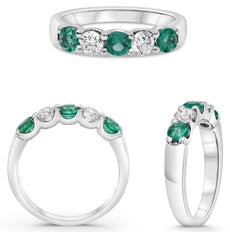 1.0CT DIAMOND & AAA EMERALD 14K WHITE GOLD ROUND LUCIDA 5 STONE ANNIVERSARY RING