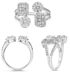 1.08CT DIAMOND 14KT WHITE GOLD 3D ROUND BAGUETTE PRINCESS & MARQUISE SQUARE RING