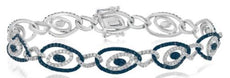 4.19CT WHITE & BLUE DIAMOND 14KT WHITE GOLD 3D MULTI OVAL LINK ETERNITY BRACELET