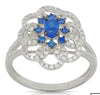 .65CT DIAMOND & AAA SAPPHIRE 14K WHITE & BLACK GOLD OVAL & ROUND FLOWER FUN RING