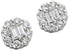 ESTATE .98CT DIAMOND 14KT WHITE GOLD 3D ROUND & BAGUETTE FLOWER STUD EARRINGS