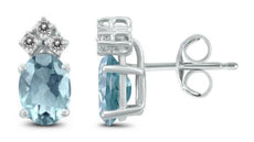 ESTATE .60CT DIAMOND & AAA AQUAMARINE 14KT WHITE GOLD OVAL & ROUND STUD EARRINGS