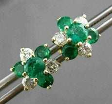 ESTATE 2.0CT DIAMOND & EMERALD 14KT YELLOW GOLD 3D FLOWER CLUSTER EARRINGS 24555