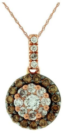 .36CT WHITE & CHOCOLATE FANCY DIAMOND 14K ROSE GOLD FLOWER LOVE FLOATING PENDANT