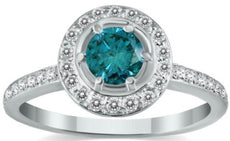 .75CT WHITE & BLUE DIAMOND 14KT WHITE GOLD 3D CLASSIC ROUND ENGAGEMENT RING