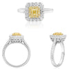 .67CT WHITE & FANCY YELLOW DIAMOND 18K TWO TONE GOLD ROUND & CUSHION SQUARE RING