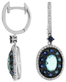 2.35CT DIAMOND & AAA SAPPHIRE & BLUE TOPAZ 14KT WHITE GOLD OVAL & ROUND EARRINGS