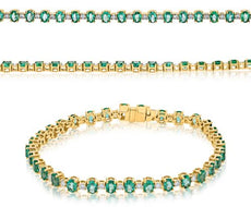 6.0CT DIAMOND & AAA EMERALD 14K YELLOW GOLD CLASSIC OVAL & ROUND TENNIS BRACELET