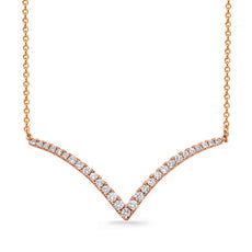 .30CT DIAMOND 14K ROSE GOLD CLASSIC V SHAPE BUTTERFLY GRADUATING LOVE NECKLACE