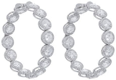 EXTRA LARGE 12.2CT DIAMOND 18KT WHITE GOLD ROUND HALO INSIDE OUT HOOP EARRINGS