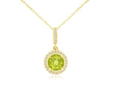 1.06CT DIAMOND & AAA PERIDOT 14KT YELLOW GOLD 3D ROUND HALO FLOATING PENDANT