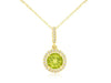 1.06CT DIAMOND & AAA PERIDOT 14KT YELLOW GOLD 3D ROUND HALO FLOATING PENDANT