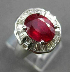ANTIQUE LARGE 4.45CT DIAMOND & AAA RUBY 14K WHITE GOLD OVAL FILIGREE RING #23703