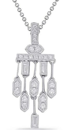 .48CT DIAMOND 14KT WHITE GOLD 3D ROUND & BAGUETTE CHANDELIER FLOATING PENDANT