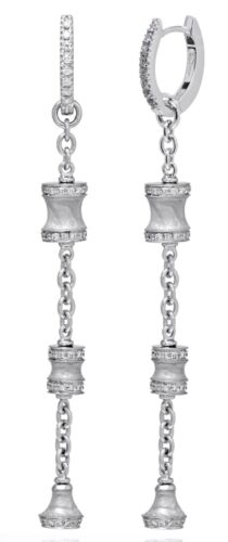 ESTATE .62CT DIAMOND & ENAMEL 18K WHITE GOLD BAMBOO BY THE YARD HANGING EARRINGS
