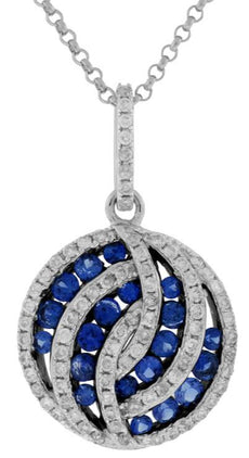 .88CT DIAMOND & AAA SAPPHIRE 14KT WHITE GOLD MULTI ROW ROUND CRISS CROSS PENDANT