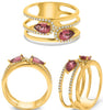 WIDE .42CT DIAMOND & AAA PINK TOPAZ 14K YELLOW GOLD ROUND & PEAR SHAPE FUN RING