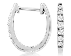 ESTATE .25CT DIAMOND 14KT WHITE GOLD ROUND JOURNEY HUGGIE HOOP HANGING EARRINGS