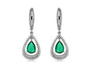 1.55CT DIAMOND & AAA EMERALD 14KT WHITE GOLD PEAR SHAPE & ROUND HANGING EARRINGS