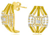 WIDE .76CT DIAMOND & YELLOW ENAMEL 14KT YELLOW GOLD 3D ROUND & BAGUETTE EARRINGS