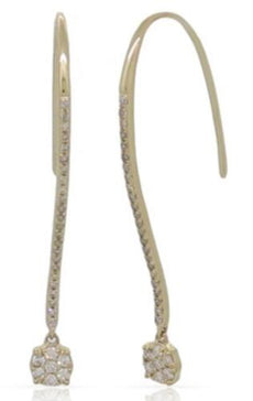 .27CT DIAMOND 14KT YELLOW GOLD 3D CLASSIC FLOWER LEVERBACK FUN HANGING EARRINGS
