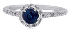 .82CT DIAMOND & AAA SAPPHIRE 14KT WHITE GOLD 3D ROUND & BAGUETTE ENGAGEMENT RING