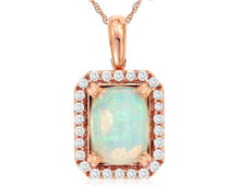 1.30CT DIAMOND & AAA OPAL 14K ROSE GOLD OVAL & ROUND SQUARE HEXAGON HALO PENDANT