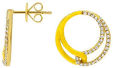 .24CT DIAMOND & YELLOW ENAMEL 14K YELLOW GOLD DOUBLE CIRCULAR LOVE KNOT EARRINGS