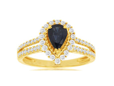 1.4CT DIAMOND & AAA SAPPHIRE 14KT 2 TONE GOLD PEAR SHAPE & ROUND FRIENDSHIP RING