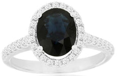 2.54CT DIAMOND & AAA SAPPHIRE 14KT WHITE GOLD OVAL & ROUND HALO ENGAGEMENT RING