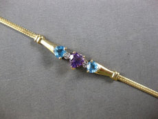 2.1CT DIAMOND & AAA AMETHYST & BLUE TOPAZ 14KT YELLOW GOLD HEART SHAPE BRACELET