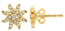 ESTATE .14CT DIAMOND 14KT YELLOW GOLD 3D FLORAL STAR CLASSIC STUD EARRINGS