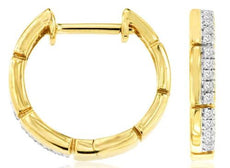 ESTATE .12CT DIAMOND 14KT YELLOW GOLD BAMBOO DESIGN HUGGIE HOOP HANGING EARRINGS