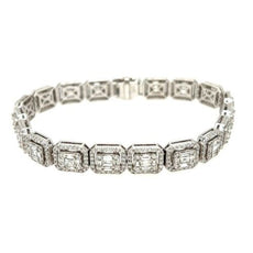 5.15CT DIAMOND 18KT WHITE GOLD ROUND & BAGUETTE SQUARE OCTAGON TENNIS BRACELET