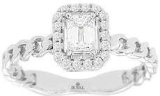 .45CT DIAMOND 14KT WHITE GOLD ROUND & BAGUETTE SQUARE MULTI LINK FRIENDSHIP RING