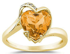 3.77CT DIAMOND & AAA CITRINE 14KT YELLOW GOLD 3D HEART SHAPE SOLITAIRE LOVE RING