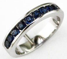 .90CT AAA SAPPHIRE 14KT WHITE GOLD CLASSIC ROUND CHANNEL SEMI ETERNITY FUN RING