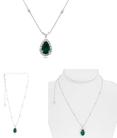 5.42CT DIAMOND & AAA EMERALD 18K WHITE GOLD PEAR SHAPE ROUND & BAGUETTE NECKLACE