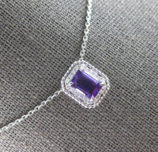 1.02CT DIAMOND & AAA AMETHYST 14K WHITE GOLD 3D EMERALD CUT & ROUND HALO PENDANT