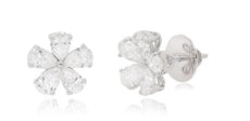 ESTATE 4.01CT DIAMOND 18KT WHITE GOLD 3D CLASSIC PEAR SHAPE FLOWER STUD EARRINGS